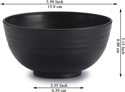Berglander Set of 12 Black Plastic Bowls, 25oz Reusable Ramen, Soup, Cereal Bowls for Home, Restaurant, Outdoor Use