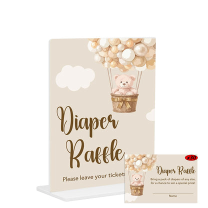 Diaper Raffle Tickets Baby Shower Game, Teddy Bear Baby Shower Decorations, Bear Babies Party Game Sign Card, Gender Reveal Decor 1 Acrylic Sign and 30 Cards Set 4503