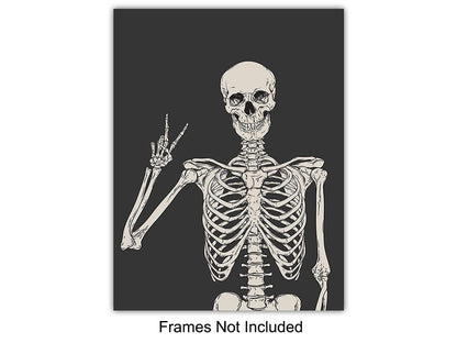 Skeleton Wall Art & Decor 11x14 - Halloween Wall Art - Goth Home Decor - Gothic Room Decoration, Pagan Gifts - Funny Skull Artwork, Bedroom Dorm Man cave - Men Boys Teens - Witchy Picture Poster Print