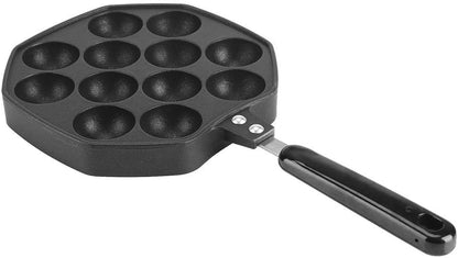 Junluck Non-Stick Pancake Pan, 12 Cavities Aluminum Baking with Plastic Handle, Grill Pan Plate for Takoyaki