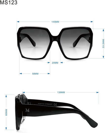 Martha Stewart Women's UV400 Protective Square Sunglasses - Timeless 58mm Gift for Her