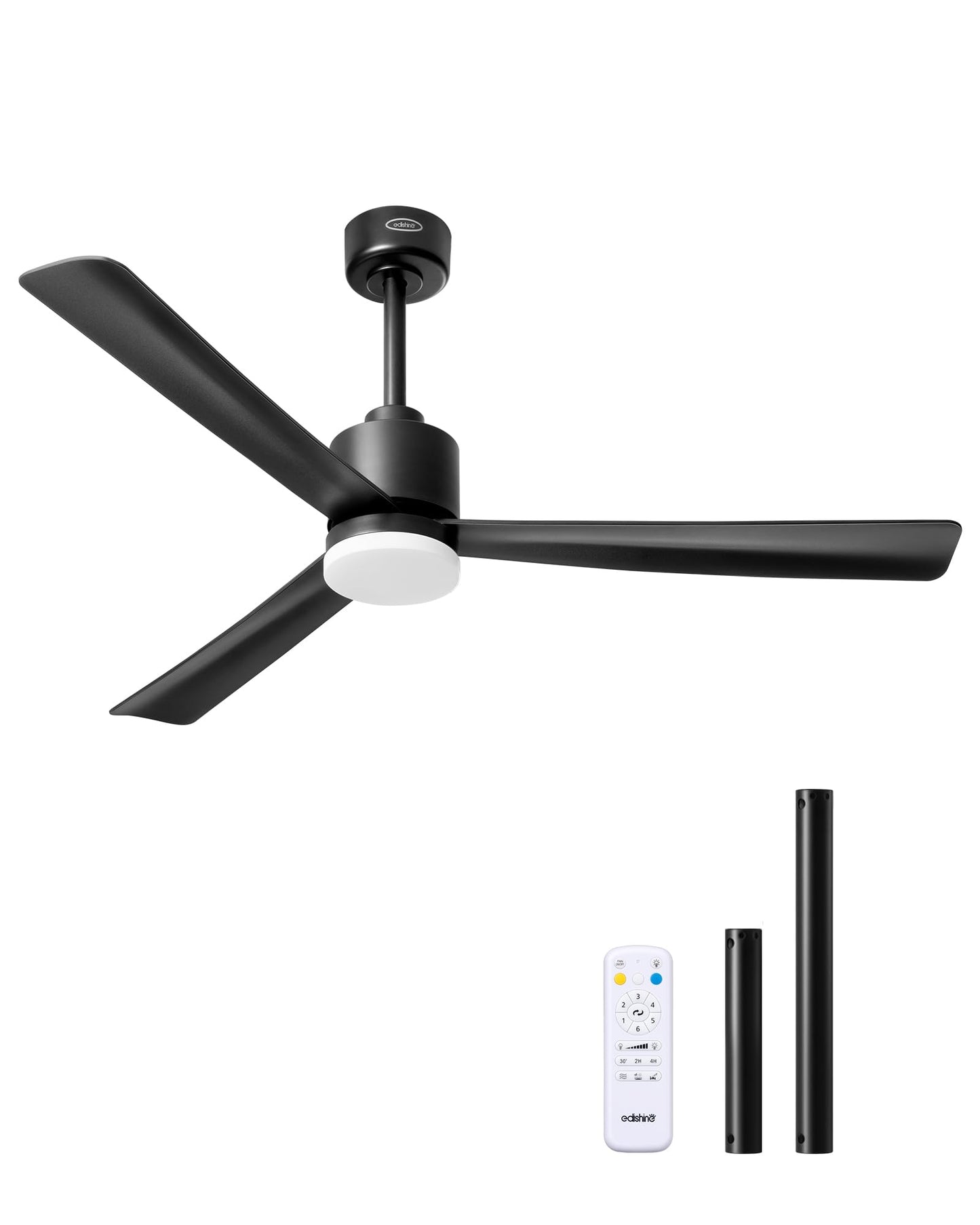 EDISHINE 52" Modern Matte Black Ceiling Fans with Lights, Noiseless, Remote Control, 3CCT Dimmable, Reversible DC Motor, 6 Speeds, Indoor Ceiling Fan for Bedroom, Living Room, Home Office