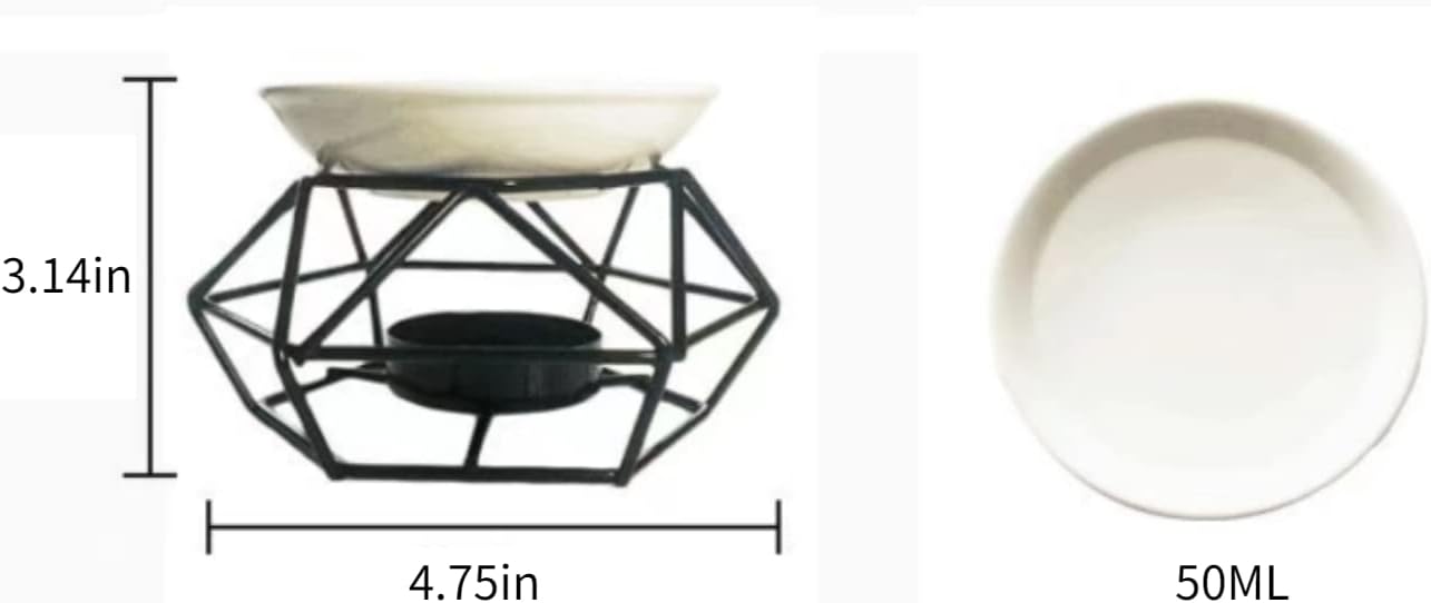 SXCHEN Essential Oil Burner - Ceramic Tealight Wax Candle Burner, Black Metal Aroma Diffuser (Set of 1)