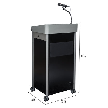 OEF Furnishings CoreSound Media Series Floor-Standing Mobile Lectern (No Microphone, AC Powered, Charcoal Finish)
