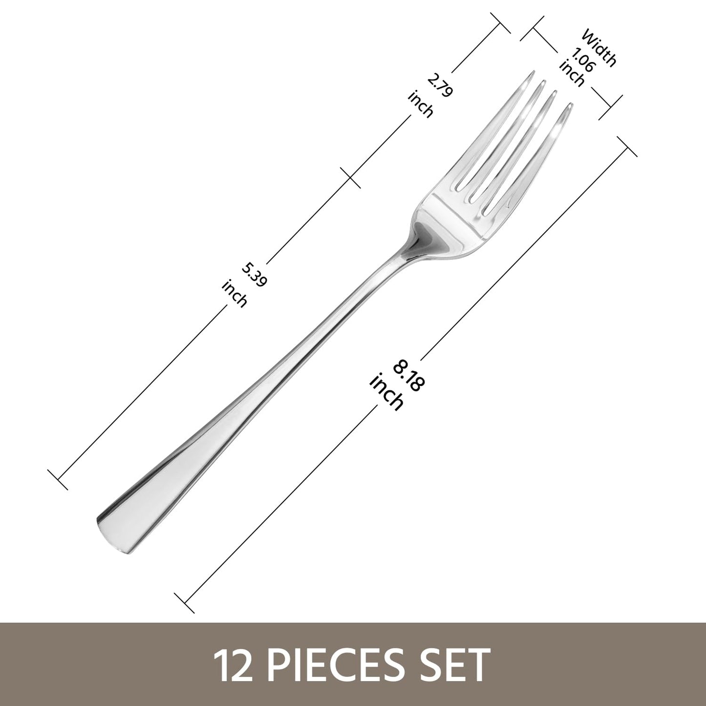 KINGSTONE 12 Piece Dinner Forks Set, 18/10 Stainless Steel Forks, Silver Food Grade Fork Set of 12, Metal Forks for Home, Kitchen, Weddings, Parties or Restaurant, Dishwasher Safe-8.18inches