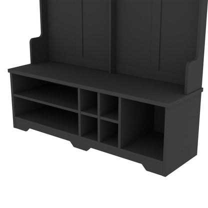 Ball & Cast 59.1" Hall Tree with Bench and Shoe Storage,3-in-1 Entryway Cabinet with Metal Hooks,Modern Coat Rack with Shoe Cubbies for Mudroom,Living Room,Hallway,Black