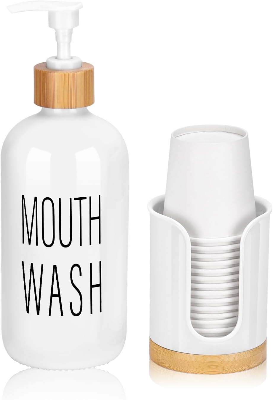 3 oz Pump Mouthwash Dispenser with Bathroom Cup Holder, Glass Mouthwash Container, Mouth Wash Bottle Decanter, Small PC
