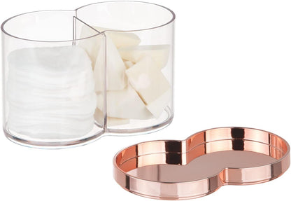 mDesign Plastic Canister Jar Organizer Set with Storage Lid - Clear/Rose Gold Lumiere Collection for Bathroom/Restroom