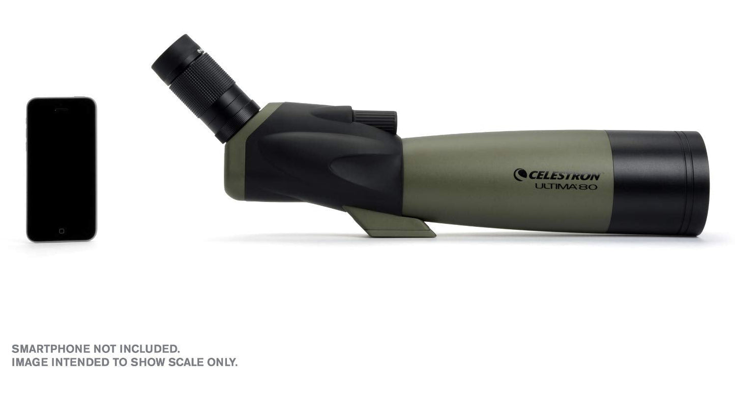 Celestron 52250 Ultima 20-60x80mm Angled Refractor Spotting Scope Telescope with Multi-Coated Optics, Waterproof Rubber Tubing and Soft Carry Case, Green