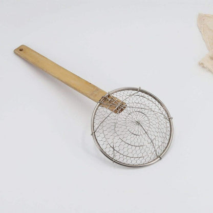 Bamboo Strainer Coarse Skimmer Kitchen - Stainless Steel Spider Strainer with Natural Bamboo Handle, Frying Spider Spoon