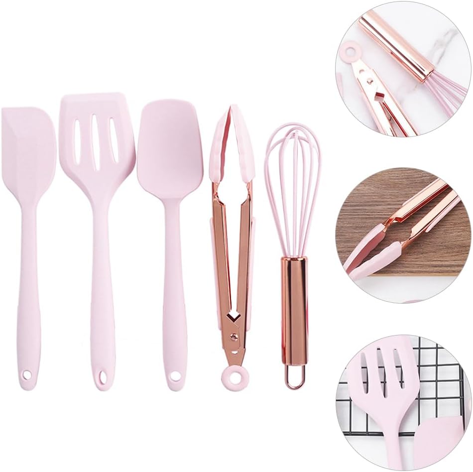 Amosfun 5pcs Mini Kitchen Utensil Set, Kids Kitchen Tools Learning Toy Whisk, Spatula, Tongs, Spoon