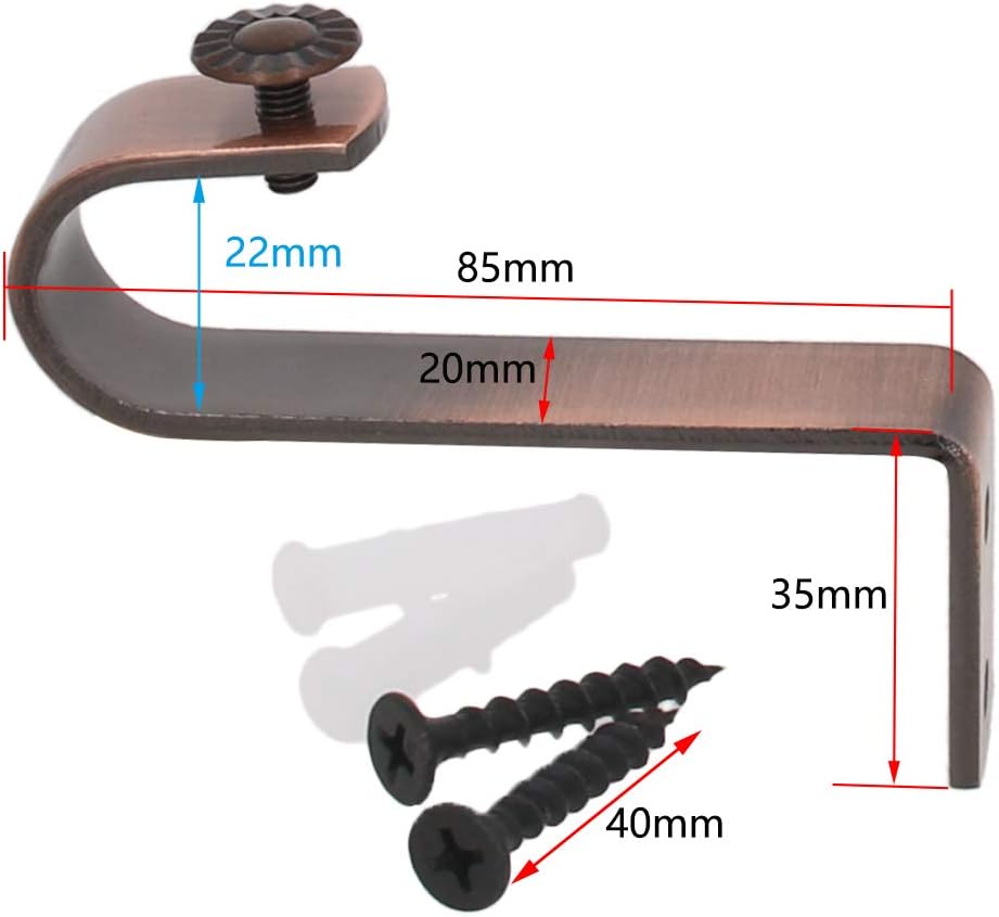 MroMax 4Pcs Curtain Rod Bracket - 85 X 35 X 20mm Wall-Mounted Iron Single Holder for 22mm Drapery Rod (Copper Red)