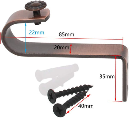 MroMax 4Pcs Curtain Rod Bracket - 85 X 35 X 20mm Wall-Mounted Iron Single Holder for 22mm Drapery Rod (Copper Red)
