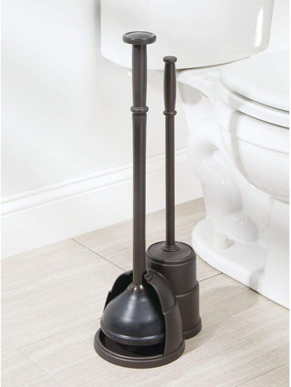 Set Set mDesign Plunger and Brush for Toilet Bowl - Hidden, Modern Toilet Brush and Plunger with Caddy - Brush Cleaner