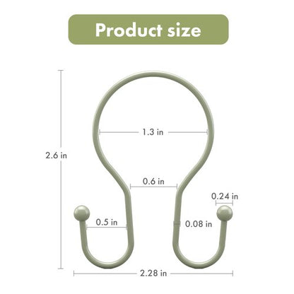 AmazerBath Shower Curtain Hooks Sage Green Shower Curtain Rings, Simple Double Hook Shower Curtain Hooks Rust Proof, Smooth Sturdy Metal Shower Hooks for Shower Curtain Rod, 12 Pcs Shower Rod Hooks
