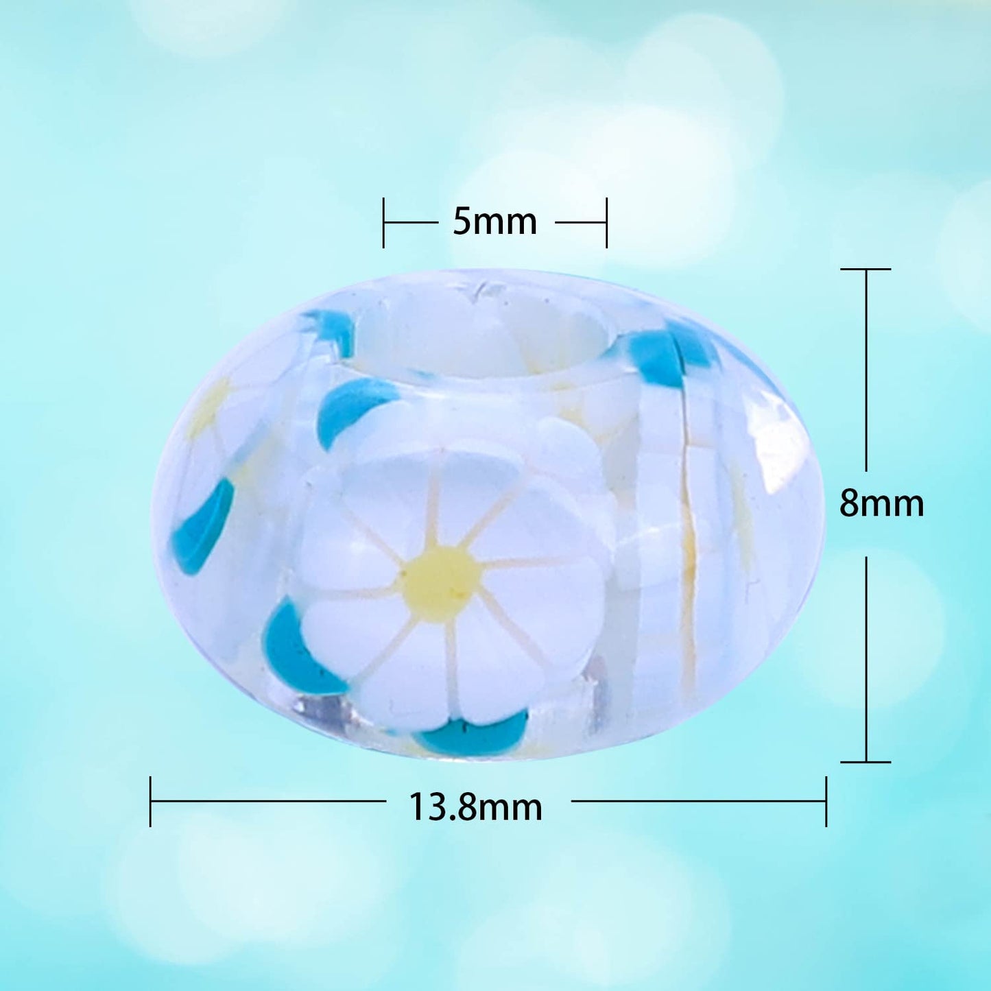 AIPRIDY Girls' Lucky Lover Amber Beads, Big Hole Spacer European Craft Beads for DIY Charms Bracelet Jewelry Making (Eight Petal White)