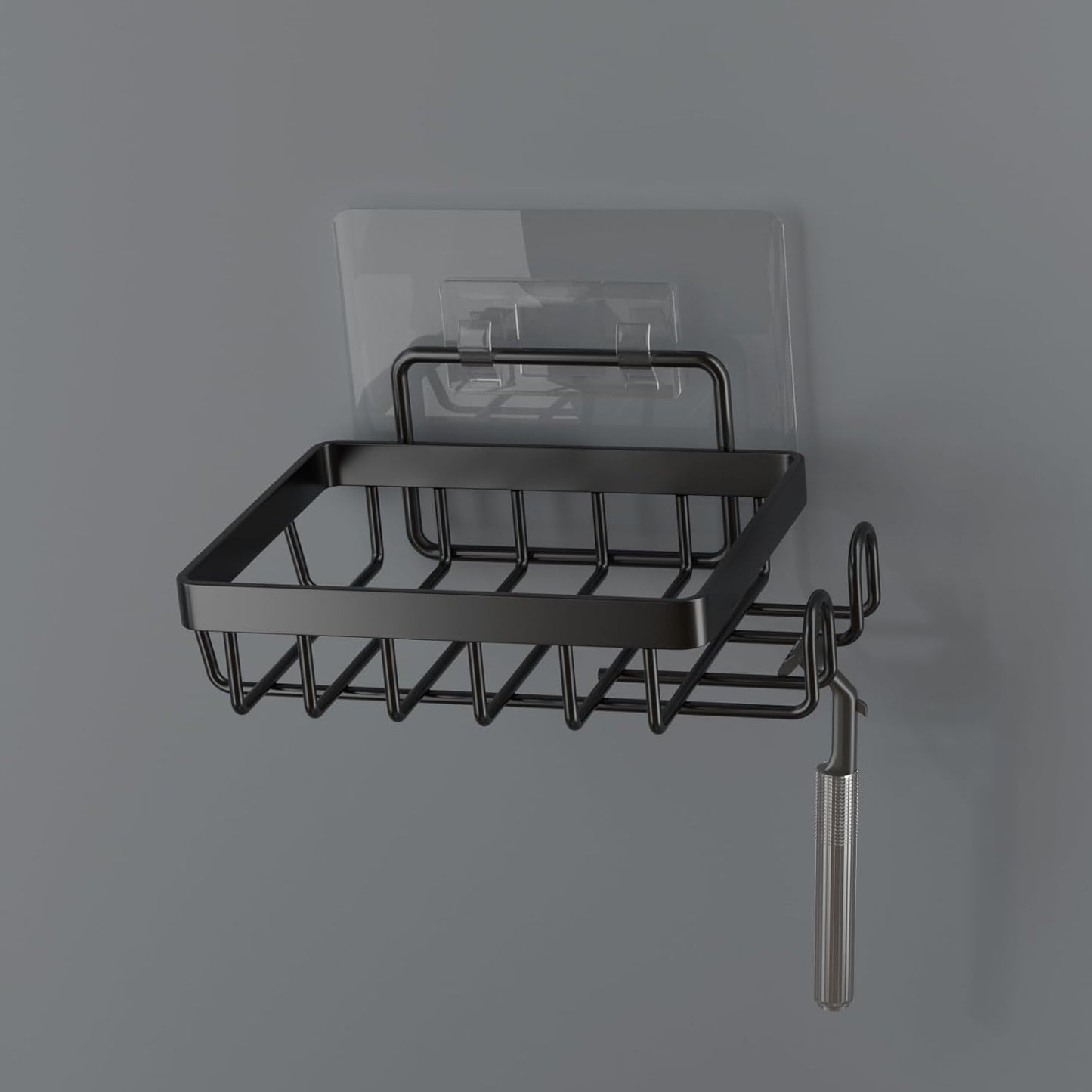 2 Adhesive Soap Bar Holder for Shower Wall, Self Draining Soap Dish Container Caddy Saver with Hooks for Razor Loofah