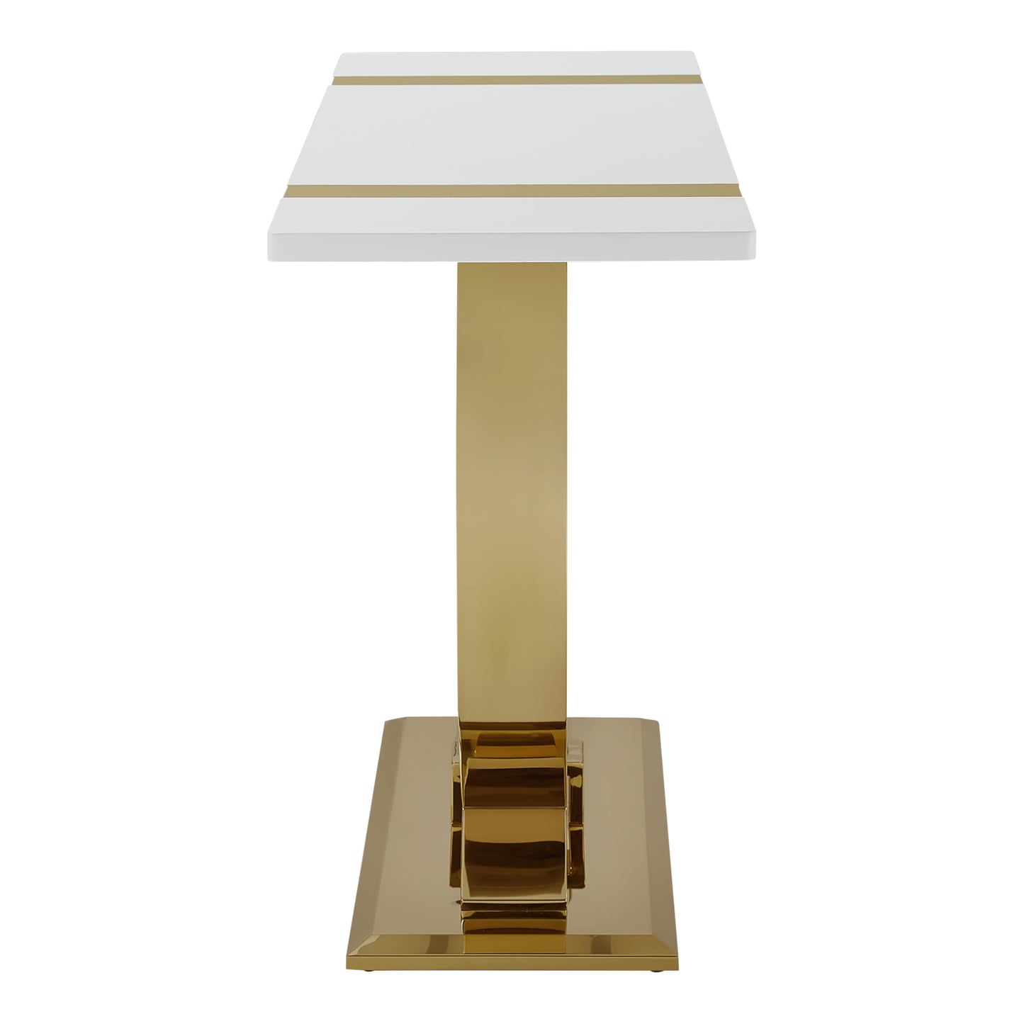 Furniture of America Wellit Glam Wood 50-inch White Sofa Table with O-Shaped Stainless Steel Trestle Base for Living Room, Gold