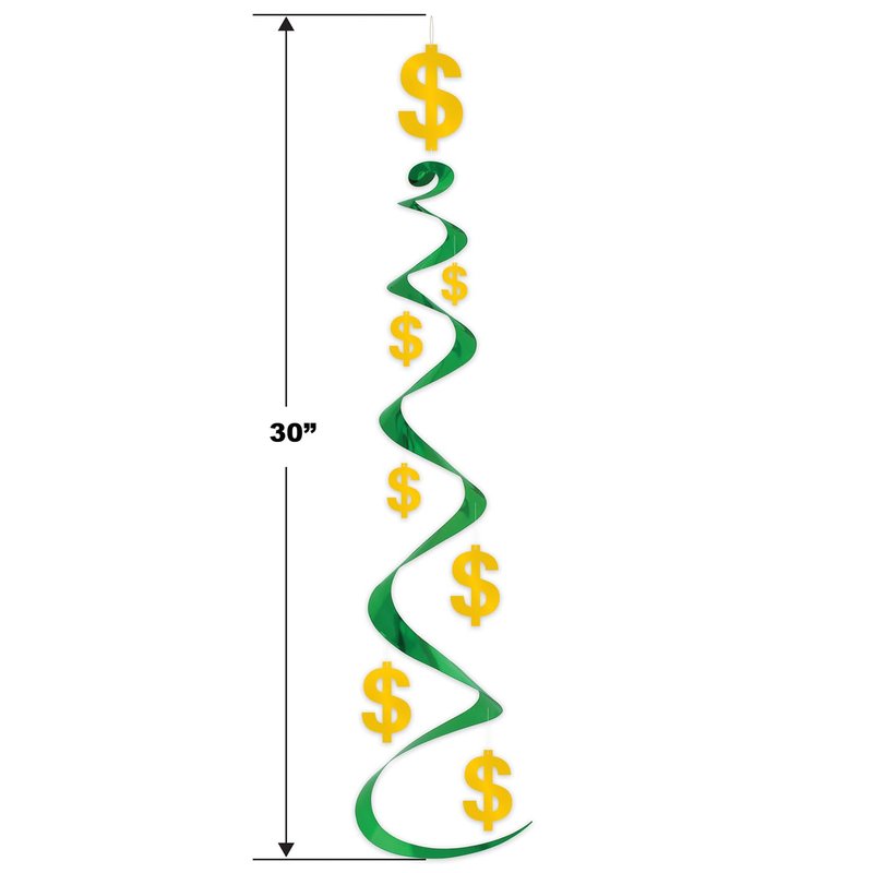 Beistle 6 Piece Dollar Sign Party Decorations, Hanging Spirals Whirls For Casino Theme Décor, Celebrating With You Since 1900