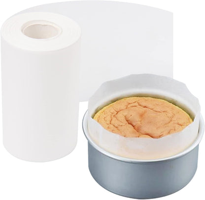 Cake Pan Side Liner Roll, 4 in x 164 ft Parchment Paper Strips for Baking, White Precut Circles.