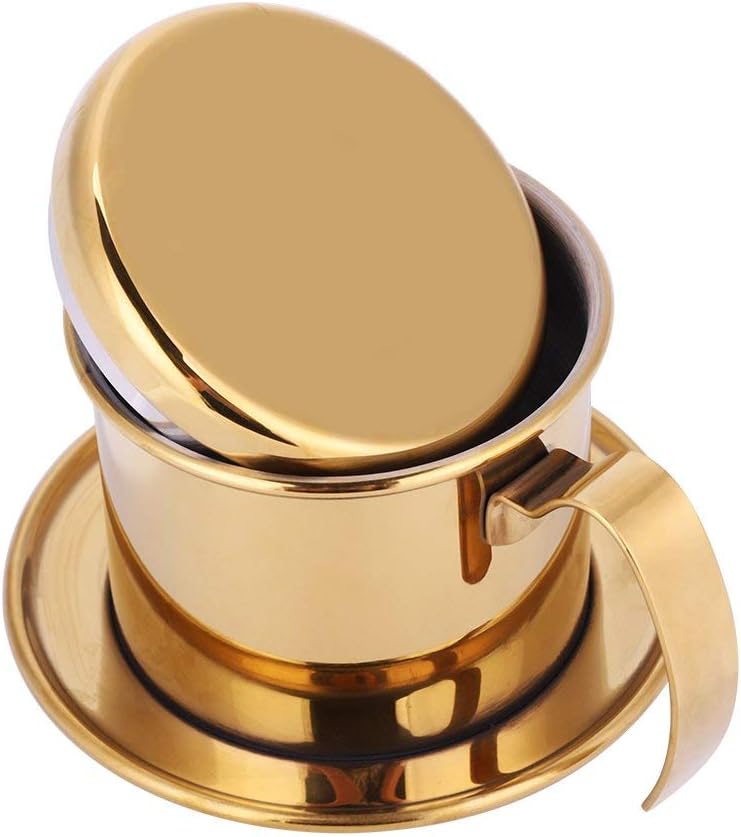 Vietnamese Coffee Filter Maker, Small Stainless Steel French Press Coffee Drip Brewer for Office Cafe (Gold)
