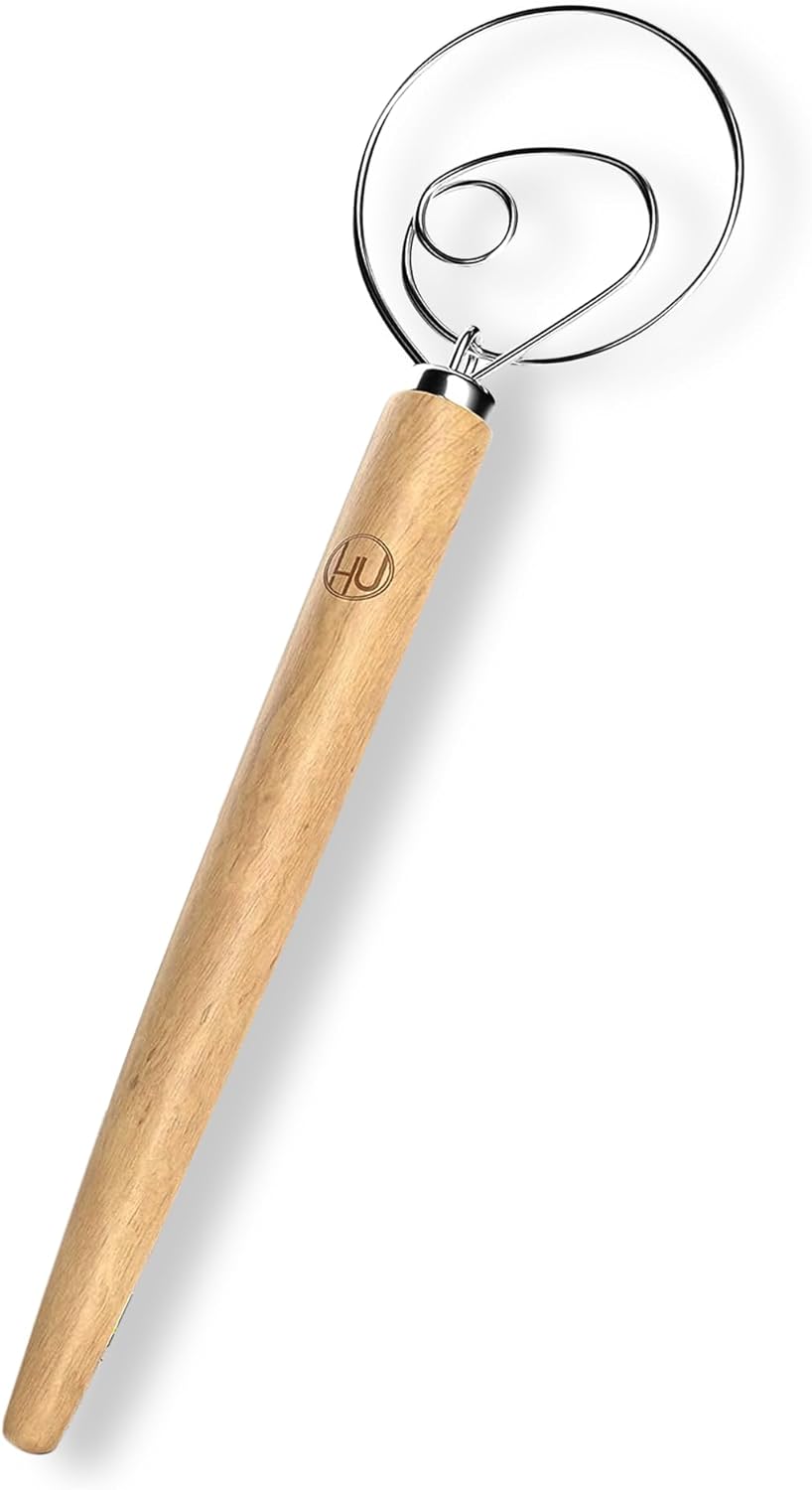 LHU Premium Original Danish Dutch Whisk - 13.5" L, Stainless Steel/Beechwood, Includes Cleaning Brush for Better Batter