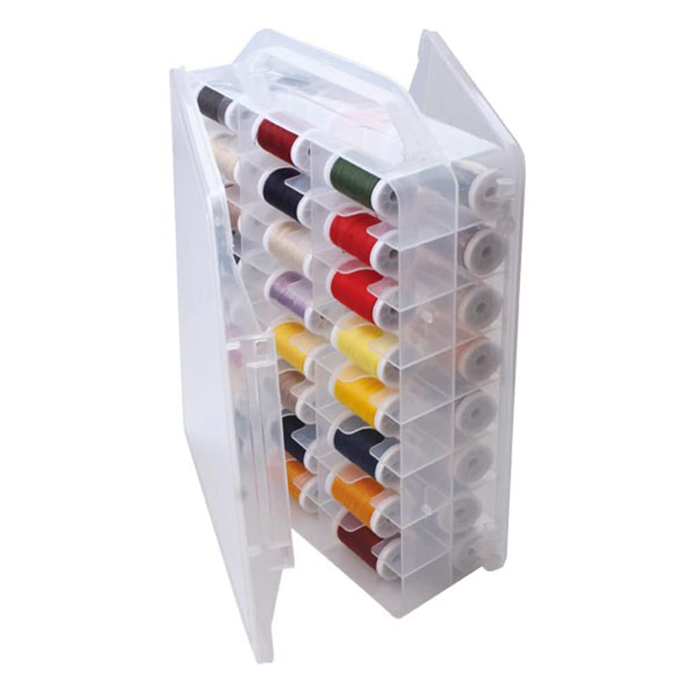 Chemlliy 46 Grids Sewing Organizer, Double Sided Thread Box Storage, Portable Clear Plastic Organizer Box for Embroidery and Sewing Threads, Embroidery Floss, Crafts, Small Toys (Clear)