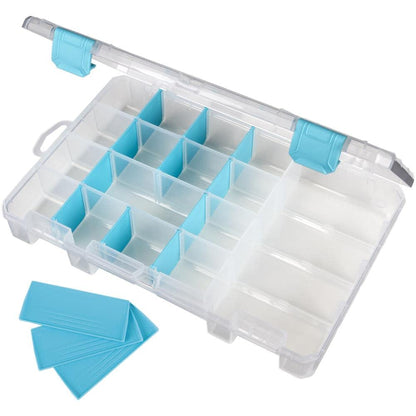 ArtBin 6944AG Medium Anti-Tarnish Box with 15 Removable Dividers, Jewelry & Craft Organizer, 1 Plastic Storage Case with Anti-Tarnish Technology, Clear with Aqua Accents 10.875” x 7.0” x 1.75”
