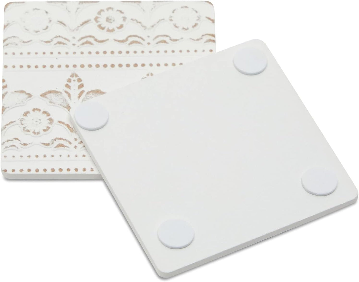 Set 6-3.8 Juvale Wooden Coasters of in, White, Square, Farmhouse Style - Coaster Holder for Coffee Table & Bar Decor