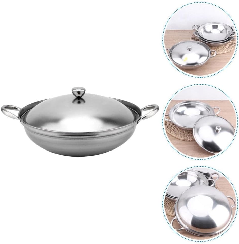 Ciieeo Shabu Shabu Hot Pot, Stainless Steel Camping Stove Cooking Pot with Lid, 22cm Chef Wok and Paella Skillet