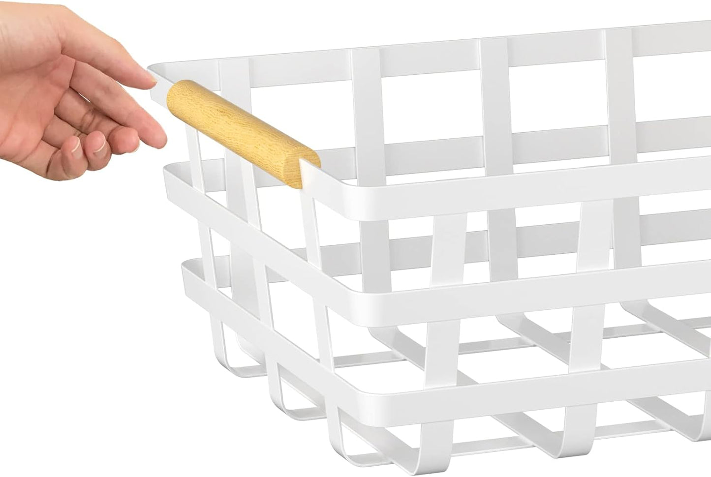Farmhouse Wire Storage Baskets, Pantry Organizer Baskets with Wood Handle, Metal Bins for Kitchen Pantry (2 Pack)