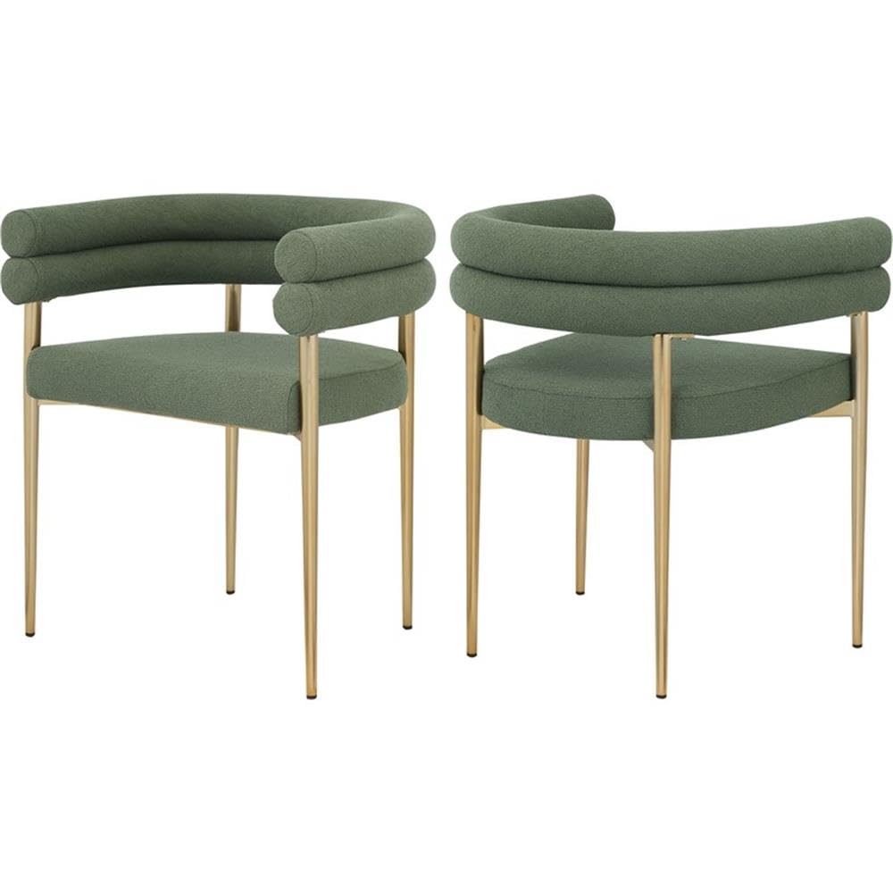 Meridian Furniture 804Green-C Brielle Collection Modern | Contemporary Boucle Fabric Upholstered Dining Chair with Brushed Brass Metal Frame, 25.5" W x 22" D x 28" H, Green, Set of 2