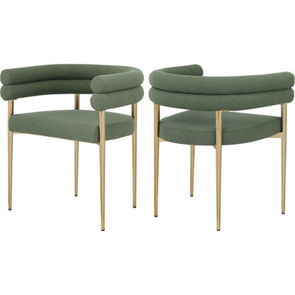 Meridian Furniture 804Green-C Brielle Collection Modern | Contemporary Boucle Fabric Upholstered Dining Chair with Brushed Brass Metal Frame, 25.5" W x 22" D x 28" H, Green, Set of 2