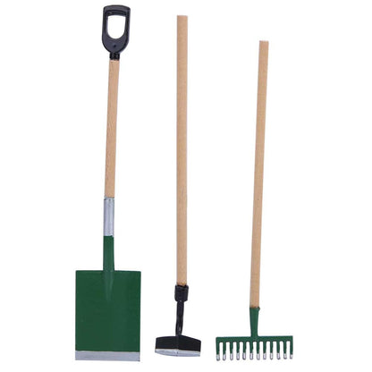 Fayelume Miniature Garden Tools, 5 Pcs of Garden Scene Model Mini Garden Tools, Doll House 1/12 Scale Accessories, Spade Pestle Rake Cart and Kettle for Doll House Garden Decor Accessories