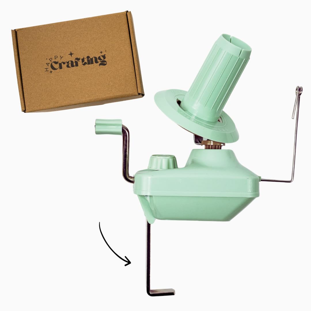 Happy Crafting Yarn Winder | Sage Green Hand-Operated Wool Winder with Extra-Wide Table Clamp | Yarn Ball Winder for Knitting, Crochet & Tufting | Essential Crafting Tool & Organizer