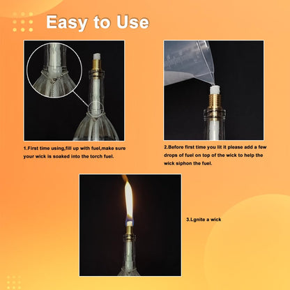 Wine Bottle Torch Kit 8 Pack, Includes 8 Long Life Torch Wicks, Lamp Cover & Brass Wick Mount(13.7 Inch,Bottle not Included)