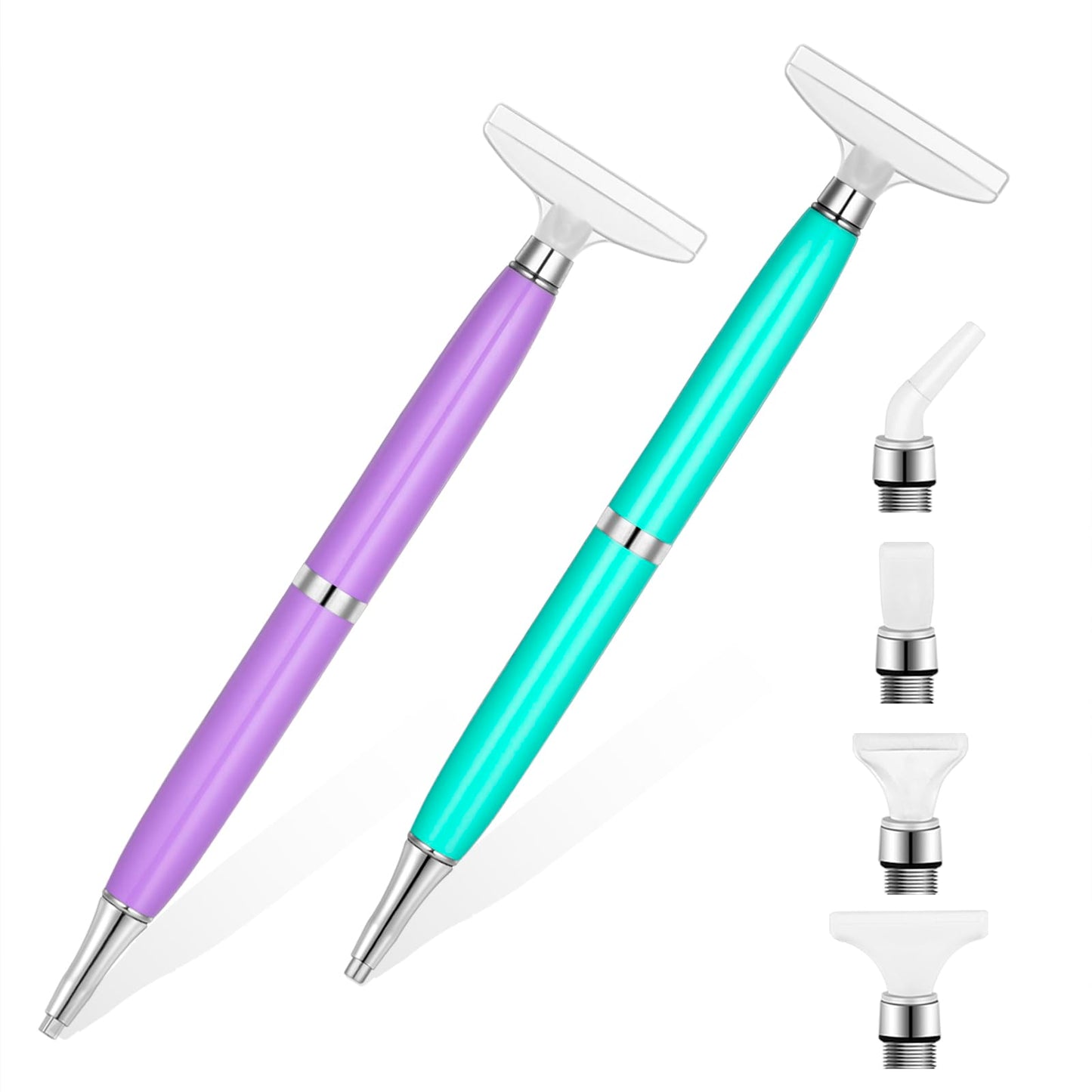 benote Diamond Art Pen Tools, 2 Sets Ergonomic Diamond Art Accessories Pens Metal Screw Thread Multi Placer Tips, Round and Square Drill Pen for Nail DIY Craft