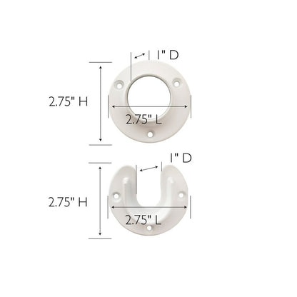 Design House Closet Rod Brackets, Fits Standard Closet Rods, Durable, White, 5-Pack Closet Rod Support Sockets, 2.75 in. Diameter x 0.88 in.W, 182717
