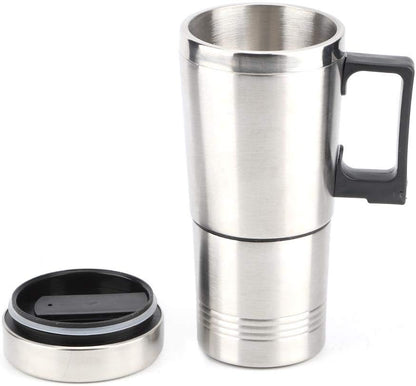 12V Car Heating Cup: Stainless Steel Heating Coffee Thermos Mug, Portable Water Heater with Airtight Lid for Travel