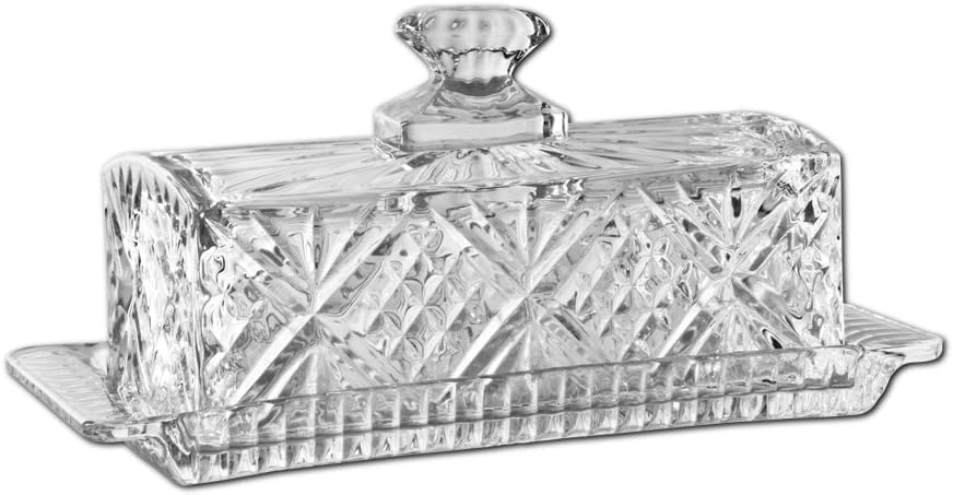 Dublin Crystal Collection Glass Butter Dish with Lid - Elegant Butter Holder