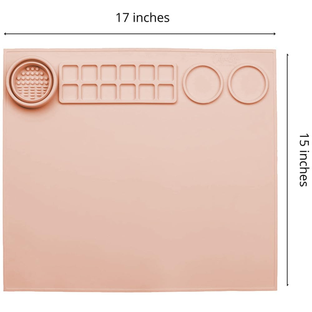 Silicone Painting Mat Art Mat with Cup Craft Paint Brush Cleaner Tool Artist for Kids Gift Clay DIY Creations Paint Tray Palette Craft Mats to Protect Table for Work Art Supplies (Orange)