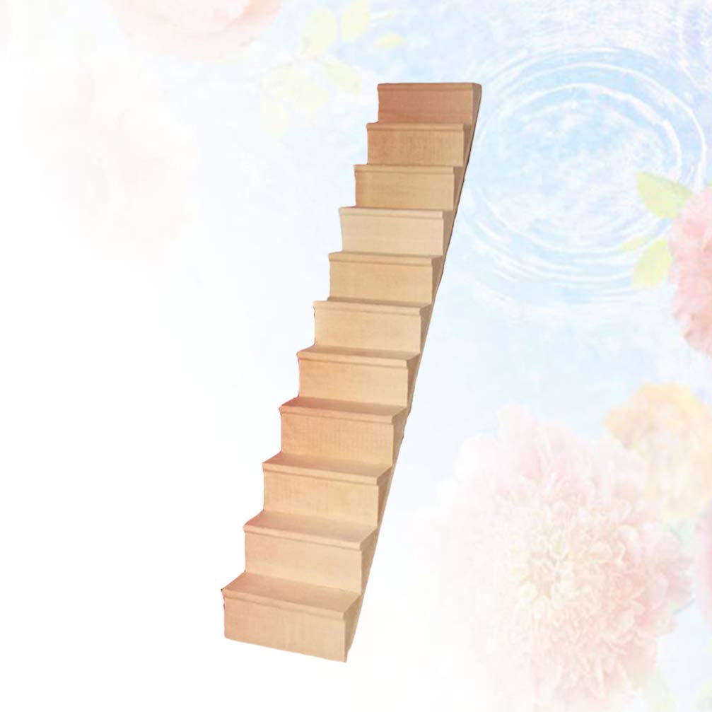 Sewroro Doll House Furnishings 1 12 Scale Dollhouse Stairs Miniature Stairs Wooden Stringer Steps Model DIY Mini Wood Staircase Without Armrest for Micro Landscape Decor
