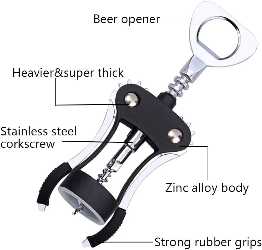 Foho Wine Opener, Multifunctional Wing Corkscrew for Wine and Beer Bottles, Luxury Waiter Corkscrew Set, Black