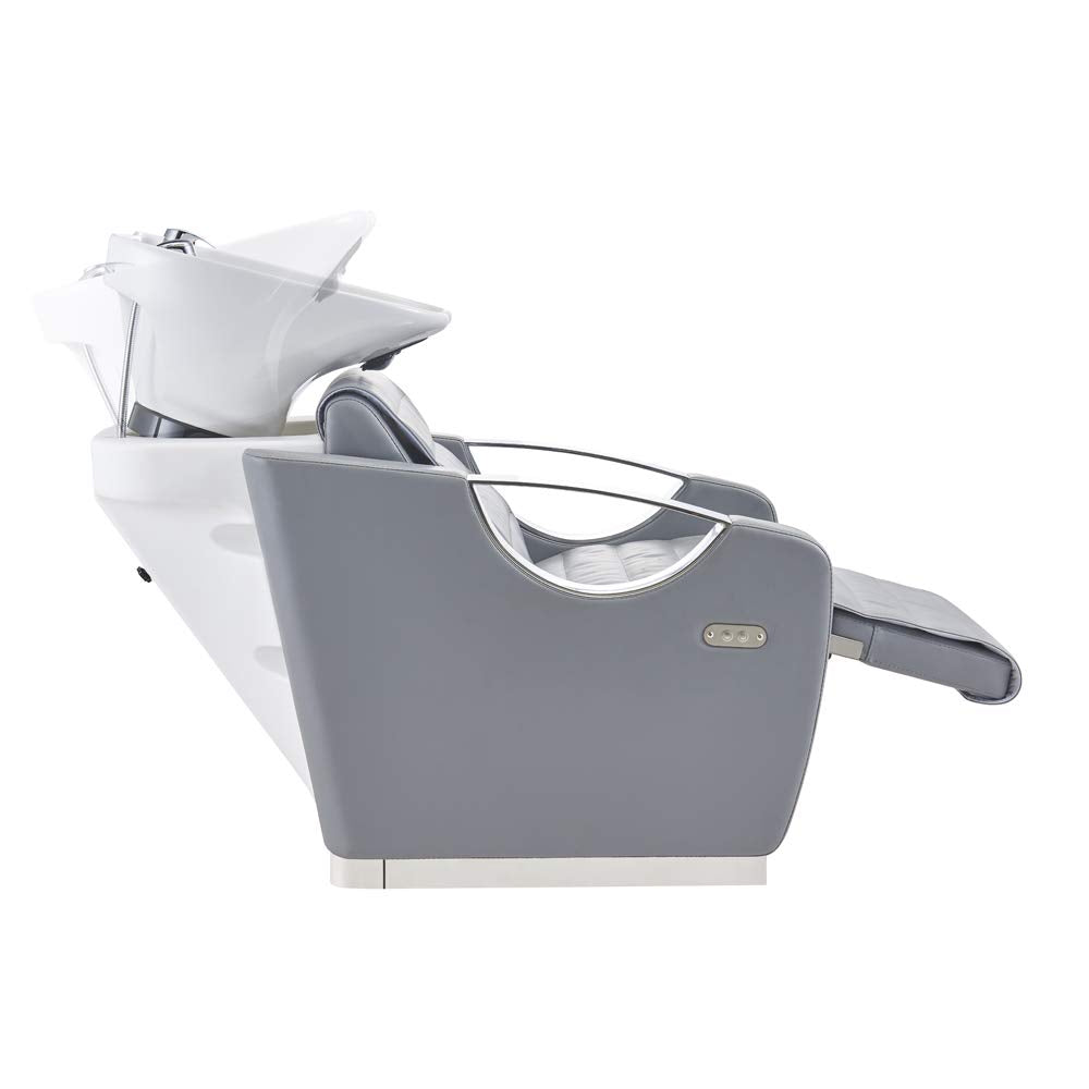 Dir Beauty Salon Shampoo Backwash Unit with Tilting Ceramic Sink Station and Electronic Adjusting Footrest Victoria, Gray