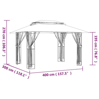 Gazebo with Sidewalls Anthracite, 157.5"x118.1"x106.3" Steel Frame, Double-Tiered Roof, Mesh Screens for Outdoor Patio, Garden, Party Outdoor Structures