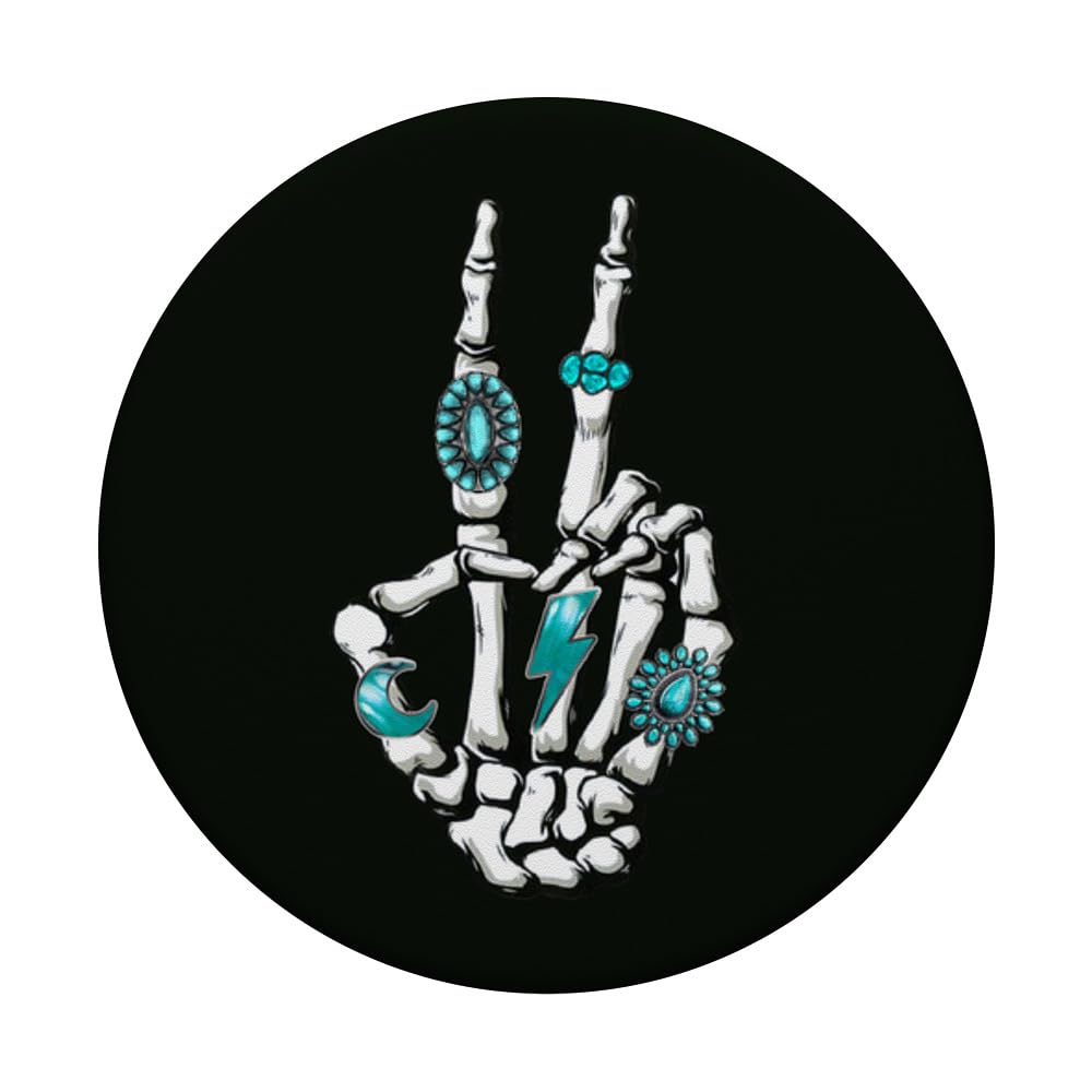 Skeleton Turquoise Hand Western Vibes Rodeo Cowboy Cowgirl PopSockets Standard PopGrip