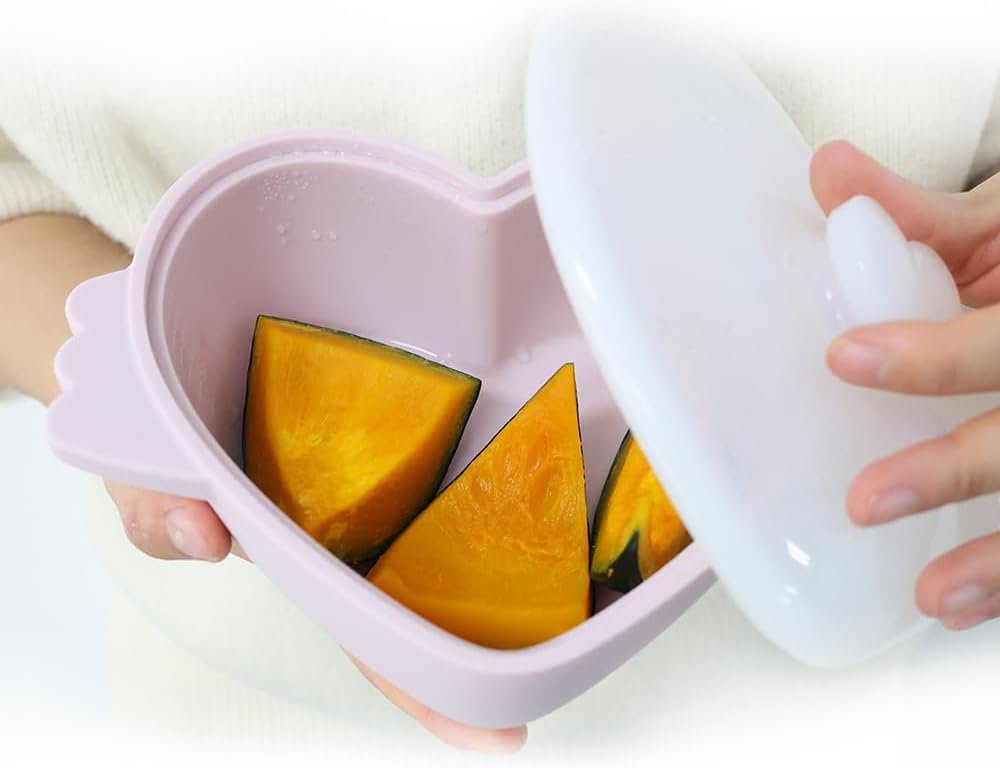 JOONIE Lovely Microwave Silicone Steamer for Baby, Heart Shaped Food Storage Containers (Large 700ml, Lavender)
