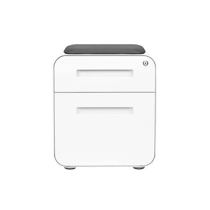 Laura Davidson Furniture STOCKPILE Mini Seated 2 Drawer Mobile File Cabinet with Removable Magnetic Cushion Seat - Short Version, Metal Filing Cabinet, Pre-Assembled, White with Grey Cushion