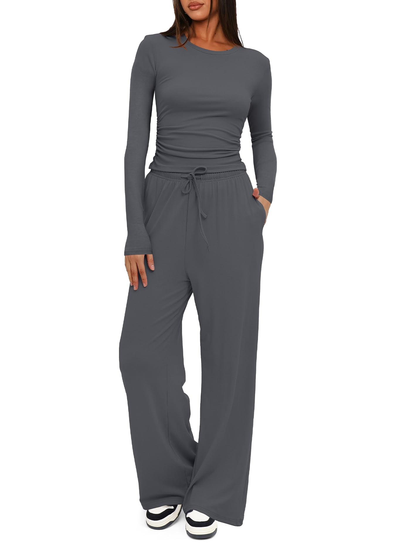Darong Women's 2 Piece Sets 2025 Fall Outfits Long Sleeve Wide Leg Tracksuits Casual Lounge Set Matching Sets