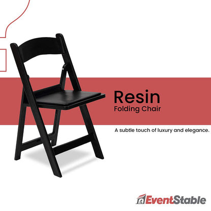 EventStable Titan PRO Resin Folding Chair - Black Indoor/Outdoor Lightweight Foldable Chair - Vinyl Padded Folding Chair for Weddings Parties Events - 50 Pack